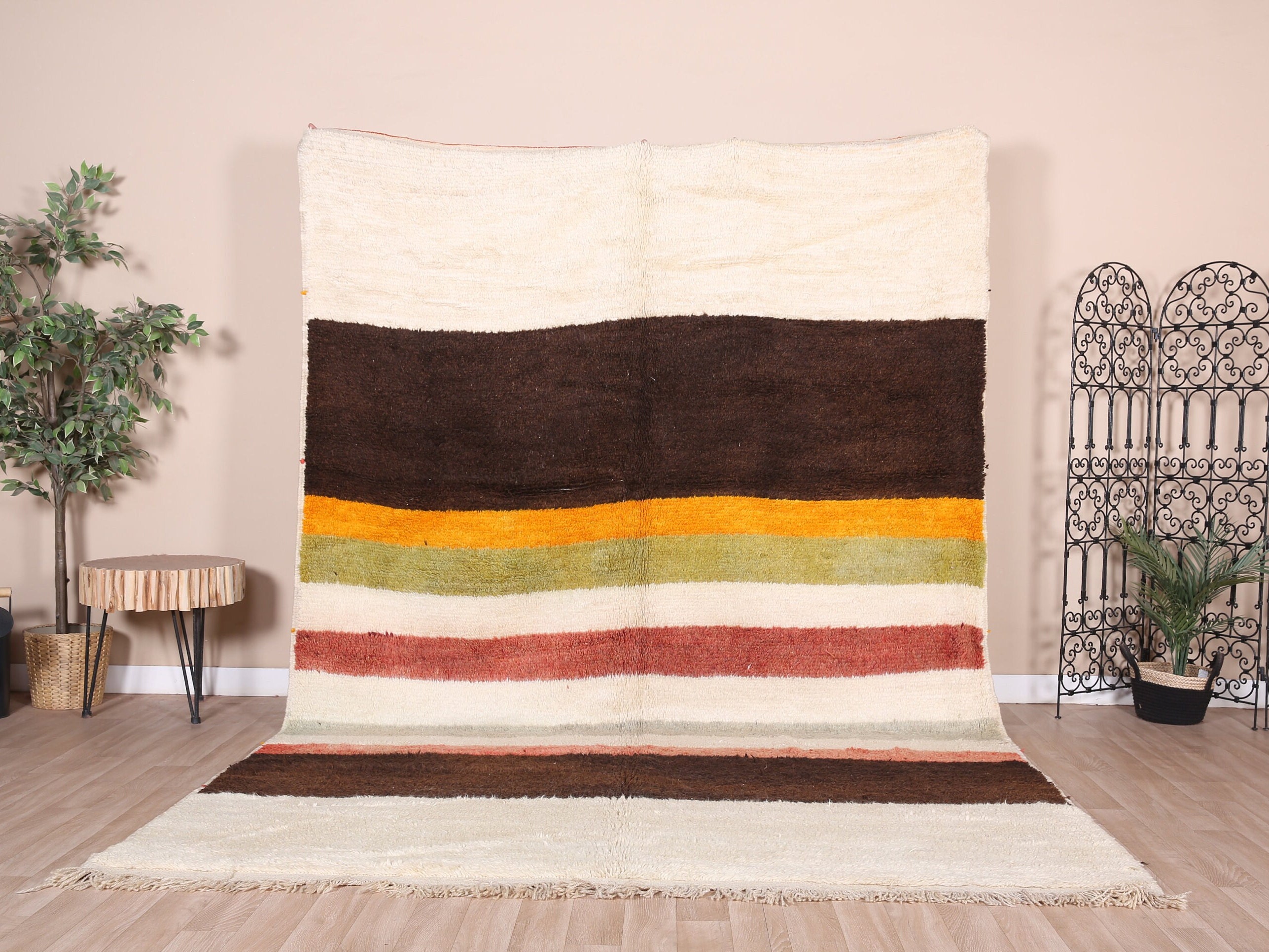 ヴィンテージ タズナクト ラグ、本物のモロッコ製ラグ 7 x 11 フィート