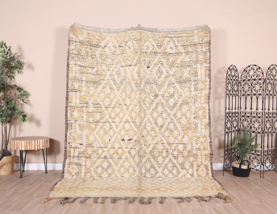 ヴィンテージ モロッコ ラグ、イエロー ブジャード ラグ 6 x 9