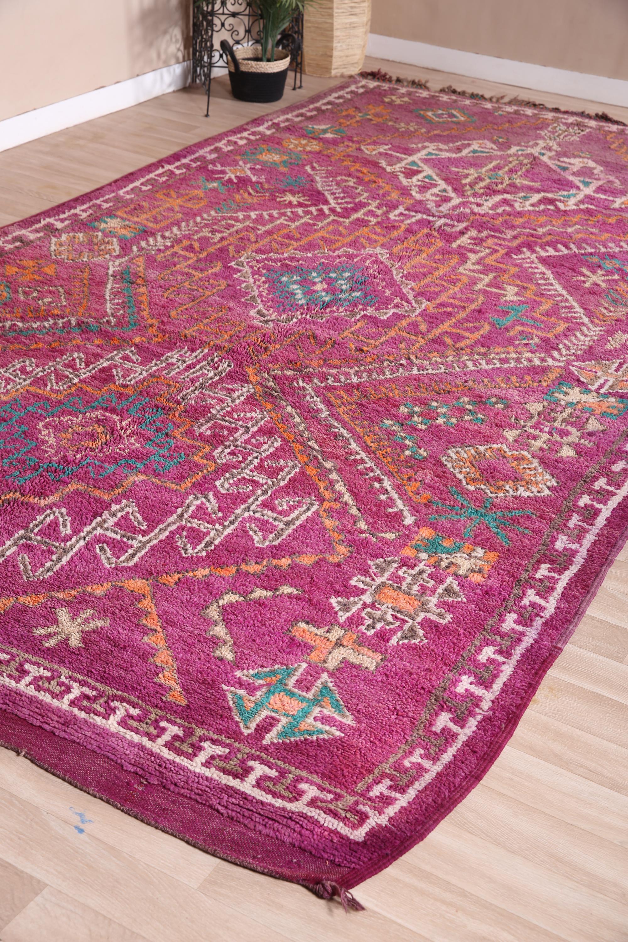 ヴィンテージ モロッコ ラグ、パープル ブジャード ラグ 7 x 13