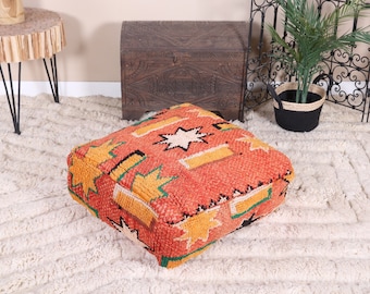 Vintage Moroccan Pouf Cover, Moroccan Kilim Pouf, Moroccan Floor cushion