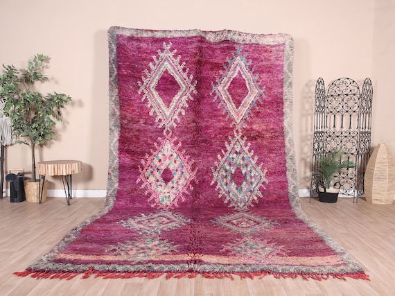 モロッコ　ラグ　ヴィンテージ　パープル ヴィンテージ モロッコ ラグ、パープル ブジャード ラグ 7 x 13