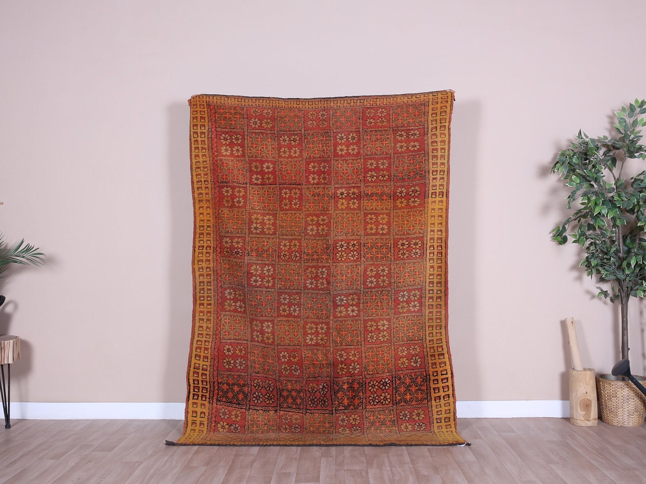 ヴィンテージ モロッコ ラグ、小型ブージャード ラグ 4 x 6 フィート