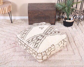 Vintage Moroccan Pouf Cover, Moroccan Kilim Pouf, Moroccan Floor cushion