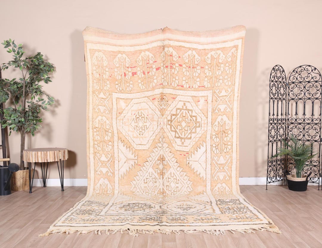 ヴィンテージ モロッコ ラグ、イエロー ブジャード ラグ 6 x 11