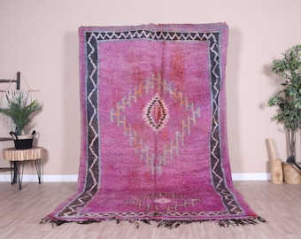 ヴィンテージ パープル ブジャード ラグ、本物のモロッコ ラグ 6