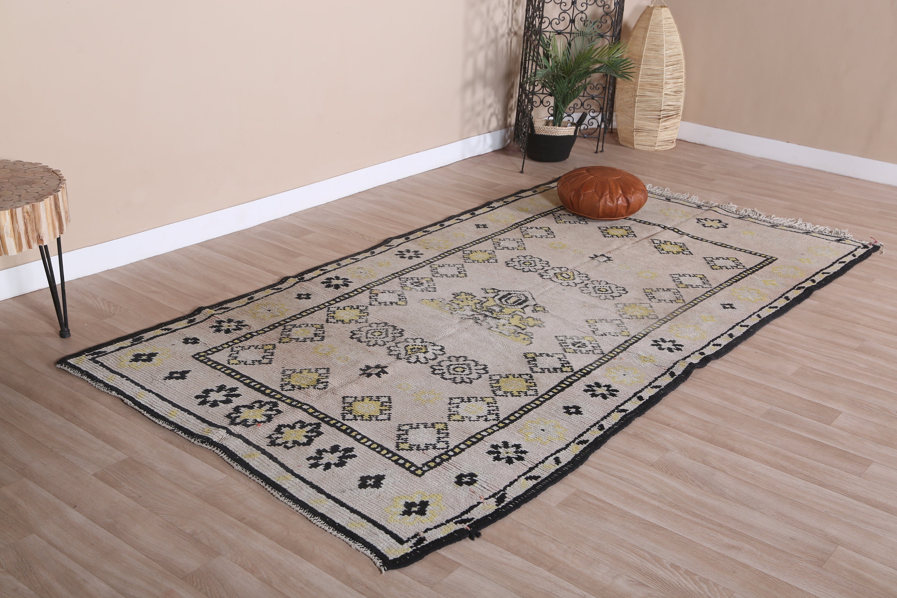 ヴィンテージ パープル ブジャード ラグ、本物のモロッコ ラグ 4 x 9