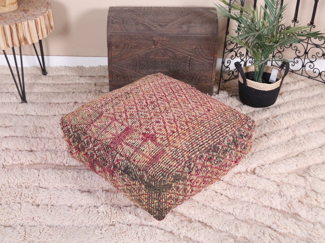 Vintage Moroccan Pouf Cover, Beni Mguild Kilim Pouf, Moroccan