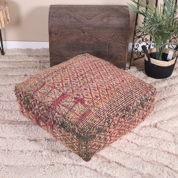 Vintage Moroccan Pouf Cover, Beni Mguild Kilim Pouf, Moroccan Floor cushion