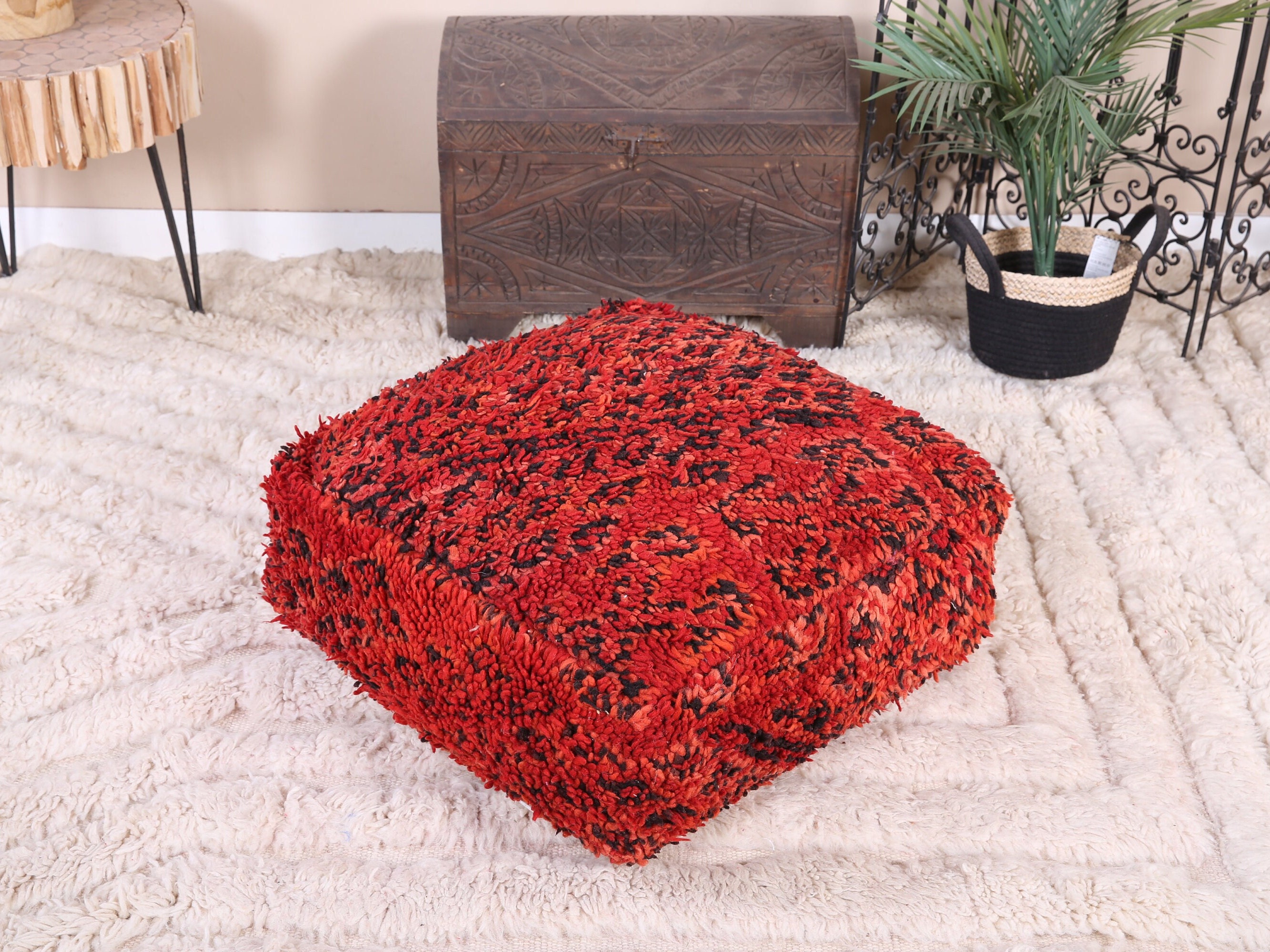 モロッコ　ヴィンテージプフ ヴィンテージラグ使用 モロッコプフ 一点物 | KP42/モロッコインテリア