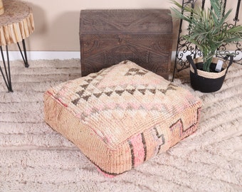 Vintage Moroccan Pouf Cover, Moroccan Kilim Pouf, Moroccan Floor cushion