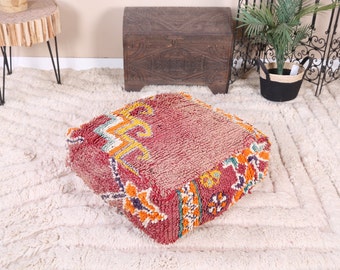 Vintage Moroccan Pouf Cover, Moroccan Kilim Pouf, Moroccan Floor cushion