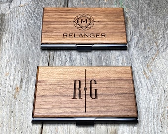 Business Card Holder Personalized Walnut Wooden Business Card Case Corporate Gift Employee Gift Groomsman Gift Custom Gift with Gift Box