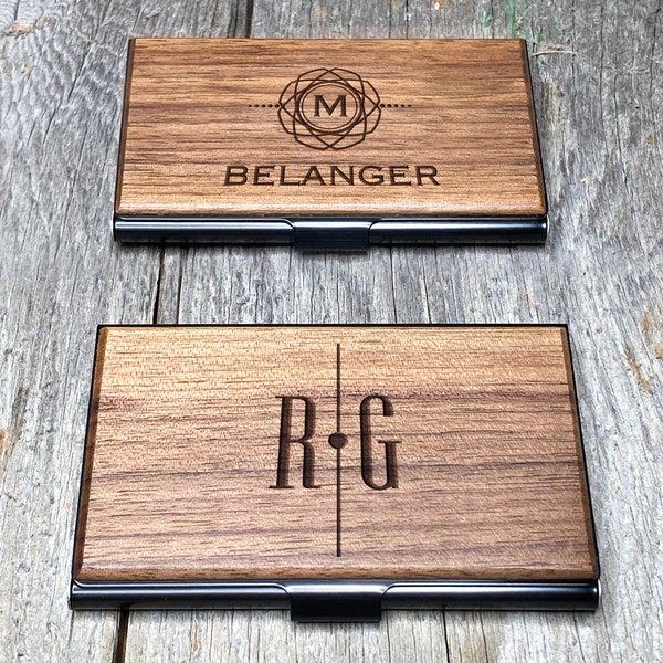 Business Card Holder Personalized Walnut Wooden Business Card Case Corporate Gift Employee Gift Groomsman Gift Custom Gift with Gift Box