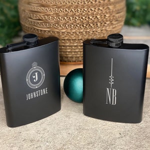 Personalized 8oz Flask with Linen Pouch and Stainless Steel Funnel, Engraved Groomsman Flask Gift
