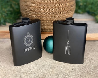 Personalized 8oz Flask with Linen Pouch and Stainless Steel Funnel, Engraved Groomsman Flask Gift