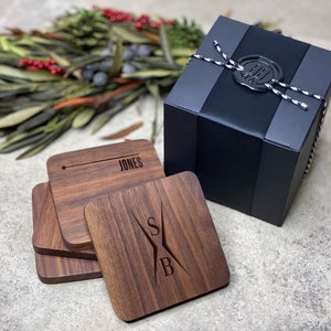 Personalized Walnut Wood Coaster, House Warming Gift / Corporate Gift / Employee Gift /Wedding Favour/Engraved Gift