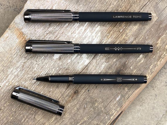 Personalized Black Rollerball Pen: Carbon Fiber Cap, Engraved Gift