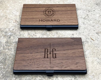 Personalized Walnut Wooden Business Card Holder, Corporate Gift / Employee Gift /Groomsman Gift