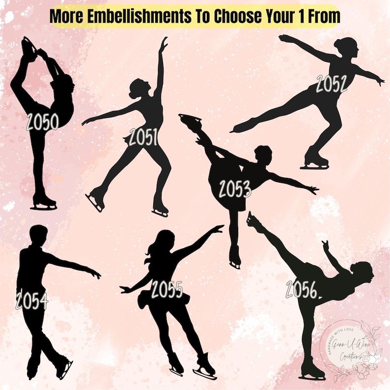 May include: Silhouettes of figure skaters in various poses, numbered 2050 through 2056.  These images are for use as embellishments.
