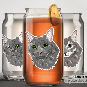 Personalized Fluffy Grey Cat sticker, Grey Longhair Cat decal, Laptop sticker, Phone decal, Waterbottle decal, Tumbler Sticker , Gift