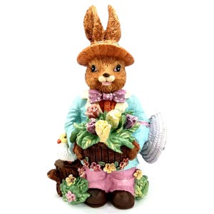 Retro Easter Bunny Figurine Egg Time Garden Bounty 1990s Holiday Decor