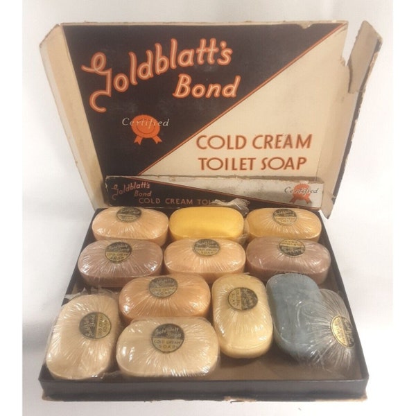 New Old Stock Goldblatt's Bond Cold Cream Soap Set & Box Vanity Collectible RARE