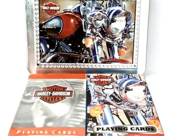 Vintage Advertisement Harley Davidson Motorcycles Playing Cards & Collectors Tin