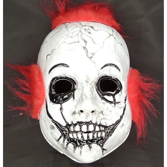 Halloween Mask Evil Clown White Face Vintage Tric… - image 1
