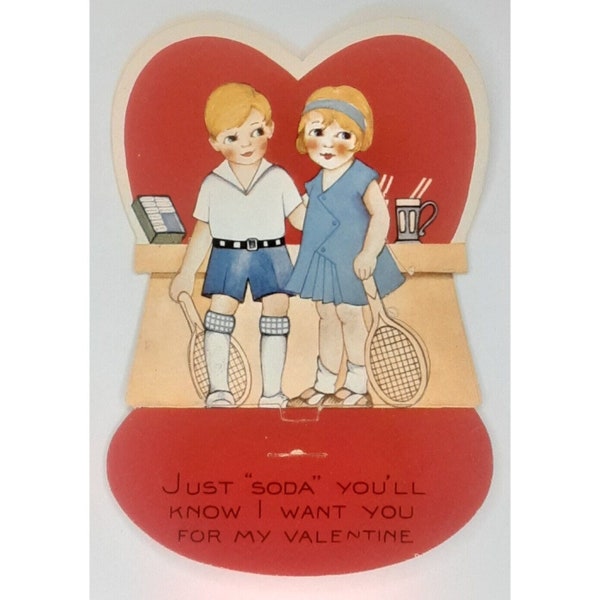 Biglietto di San Valentino Soda Jerk Boy & Girl Just Soda You'll Know Saluto degli anni '30