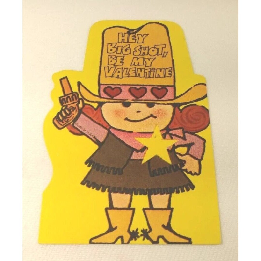 Valentine Card Wild West Girl Sheriff With Gun Hey Big Shot 1940s 