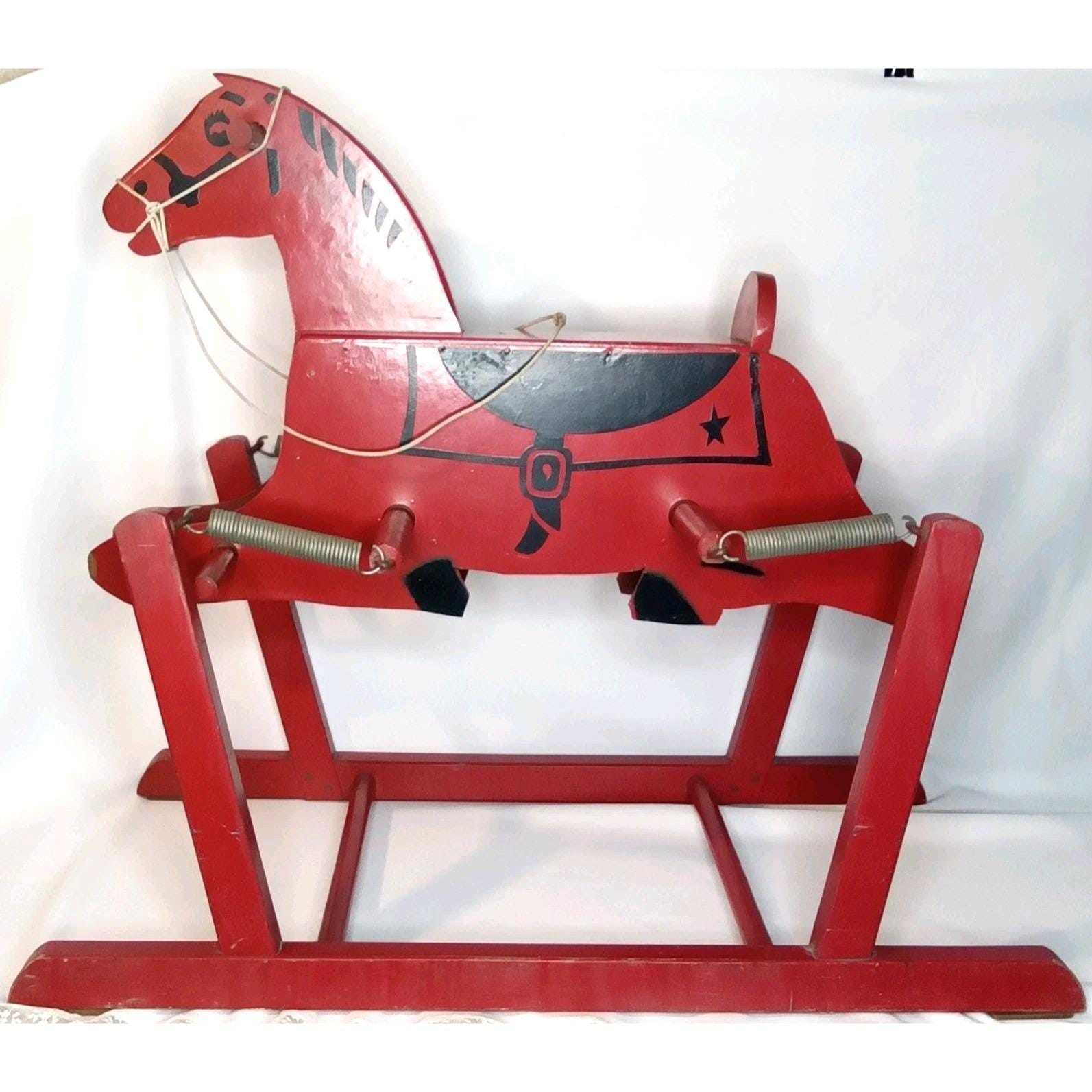 Antique 1940s Wonder Horse Red Wooden Spring Rocking Horse Ride on