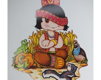 Thanksgiving Indian Beistle 1978 Die Cut Wall Hanging Vintage Autumn Decoration