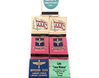 USO Officers' Mess Lowry Field Casa Blanca WWII Era Matchbook Lot Set von 7