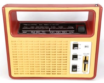 Vintage 1970s Portable AM/FM Radio Realistic 12-664 Yellow & Red RadioShack