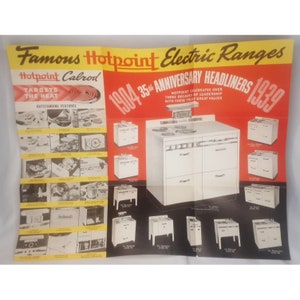 Afiche de tienda de antes de la guerra Publicidad del 35.º aniversario de las cocinas eléctricas Hotpoint de 1939