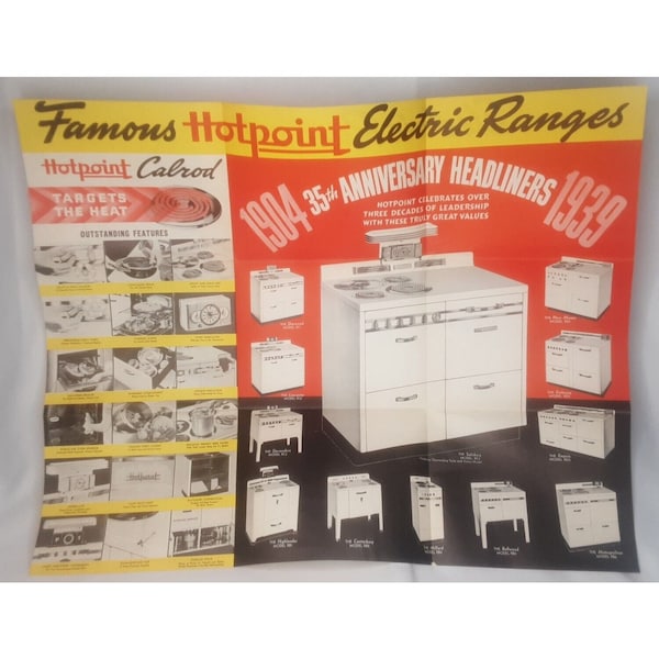 Hotpoint Electric Ranges 35th Anniversary 1939 Store Display Poster 29"x23" Rare