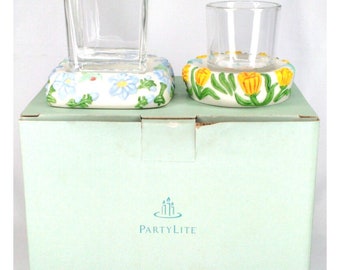 PartyLite Floral Garden Votive Holder Set With Original Box Vintage Home Decor