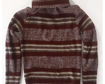 Pull Jacquard Knitting Mills col roulé Taille 10 Années 1960 vintage Vêtements