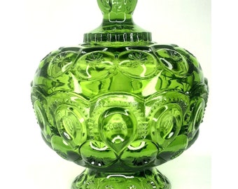 Smith Glass Compote Luna y Estrella Verde Decoración moderna del hogar de mediados de siglo