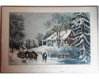 Currier and Ives The Snow Storm Lithograph Reprint