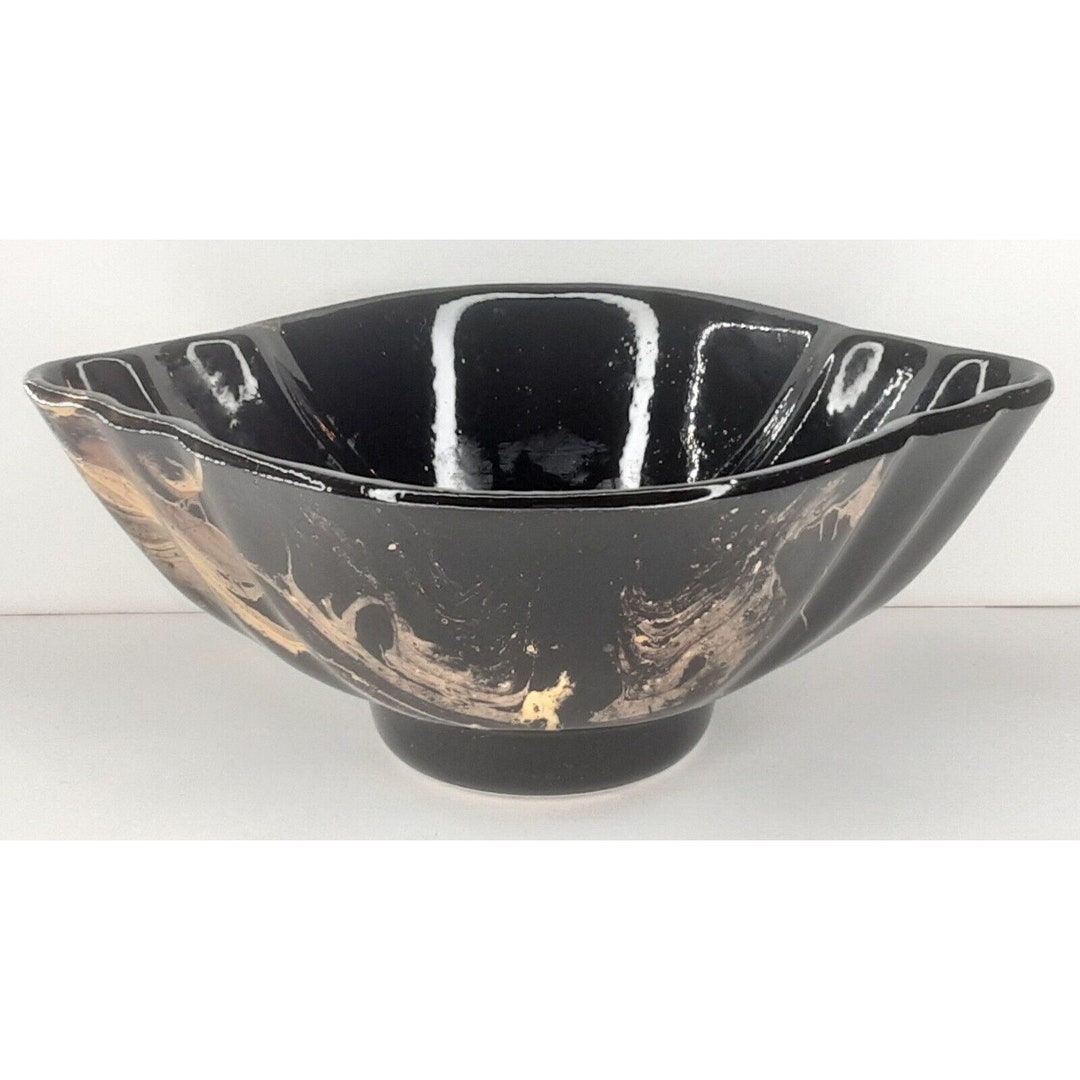 Lane and Co Pottery Van Nuys California P47 Black and Gold Footed Bowl