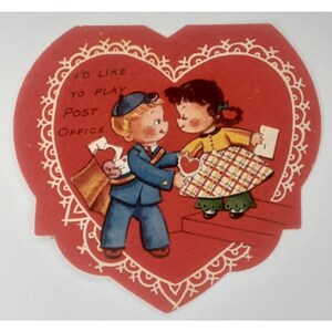 Valentine Card A-Meri-Card Boy Girl I'd Like To Play Post Office 1960s Greeting image 1