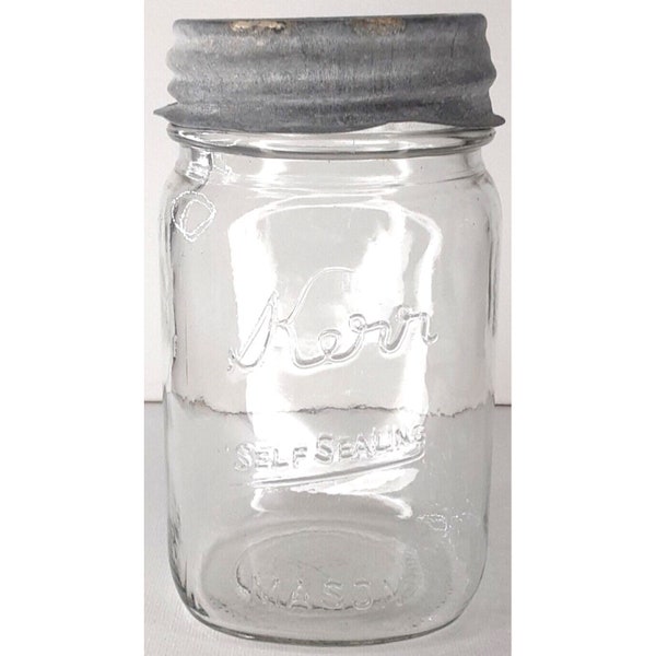 Canning Jar Kerr Self Sealing Mason Clear Glass Pint Porcelain Cap Zinc Lid