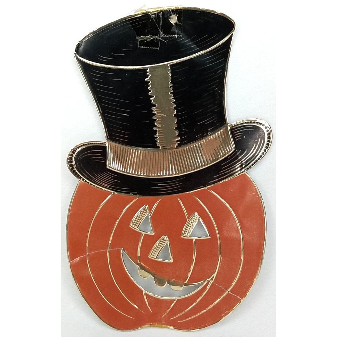 Halloween Jack O Lantern Top Hat Foil Hanging Decoration 1950s Holiday ...