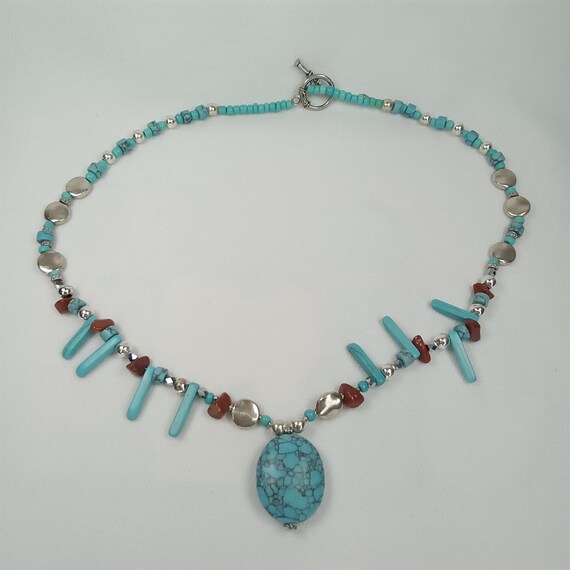 MCM Turquoise & Coral Statement Necklace: Native … - image 2