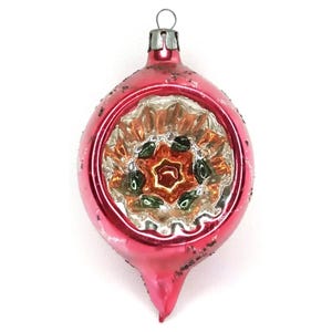 MCM Christmas Ornament Pink Glass With Reflector Made In Czechoslovakia 1940s