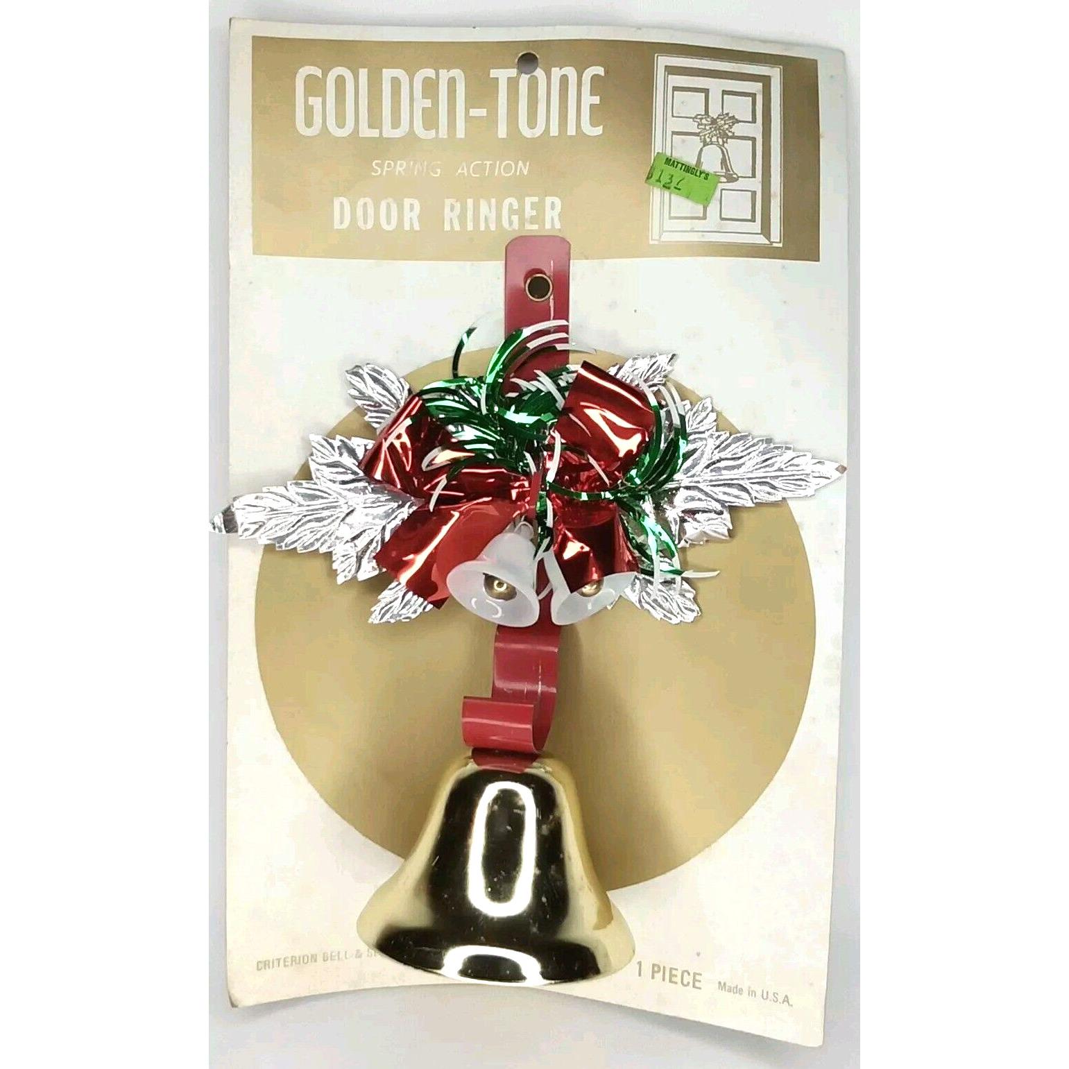 Christmas Bells Golden Tone Spring Loaded Door Ringer Vintage