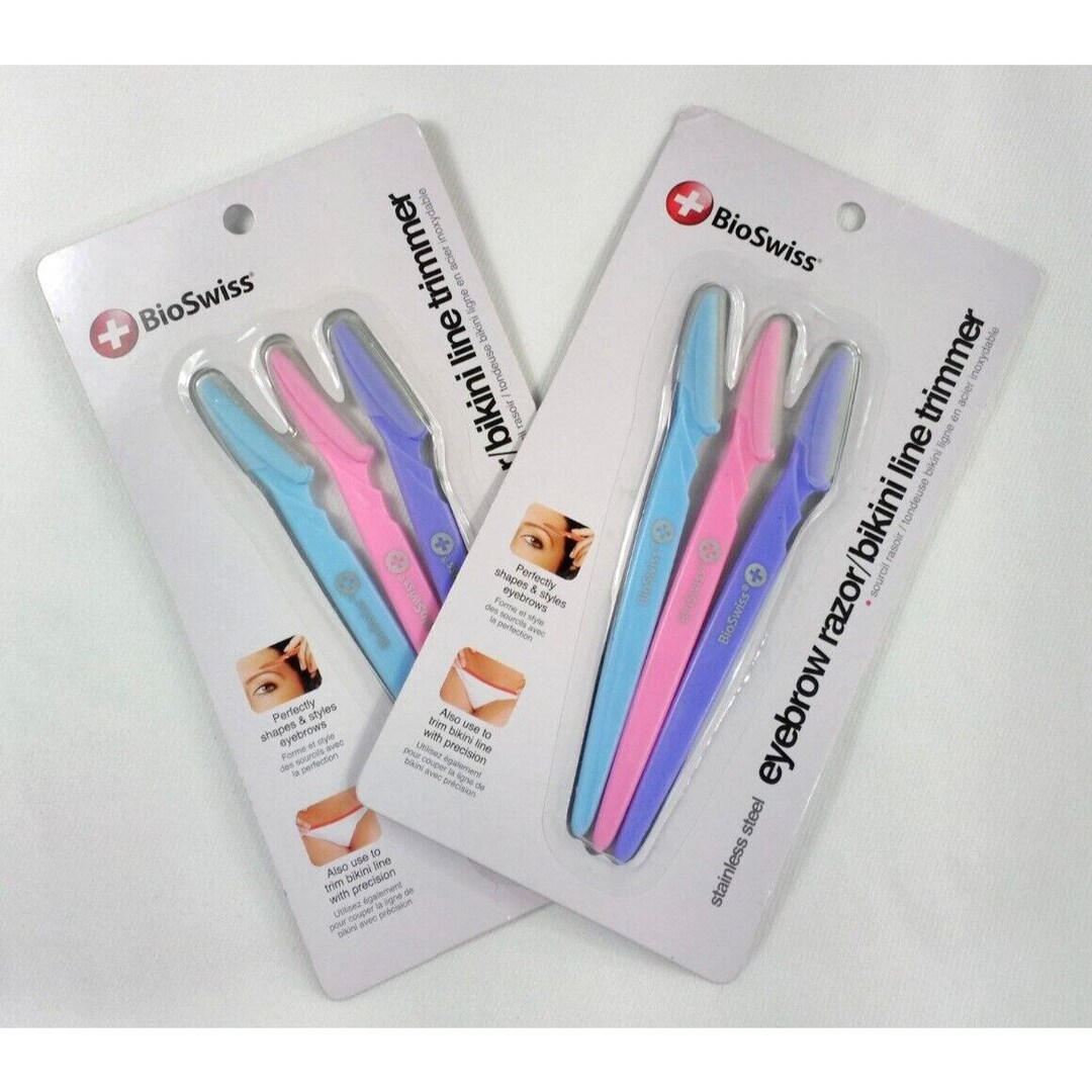 Bioswiss Eyebrow Razor Bikini Line Trimmer Set of 6 Pink Blue & Purple