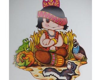 Thanksgiving Indian Beistle 1978 Die Cut Wall Hanging Vintage Autumn Decoration