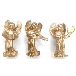 MCM Christmas Ornament Three Musical Angels Gold Plastic Made In Hong Kong 1960s